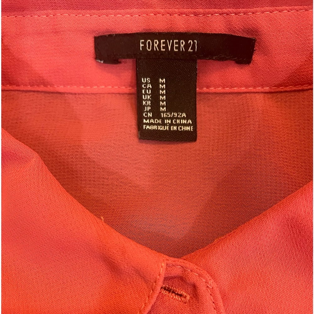 Coral, short sleeve, gold button up shirt,Sheer,bow tie,size Medium - Picture 6 of 9